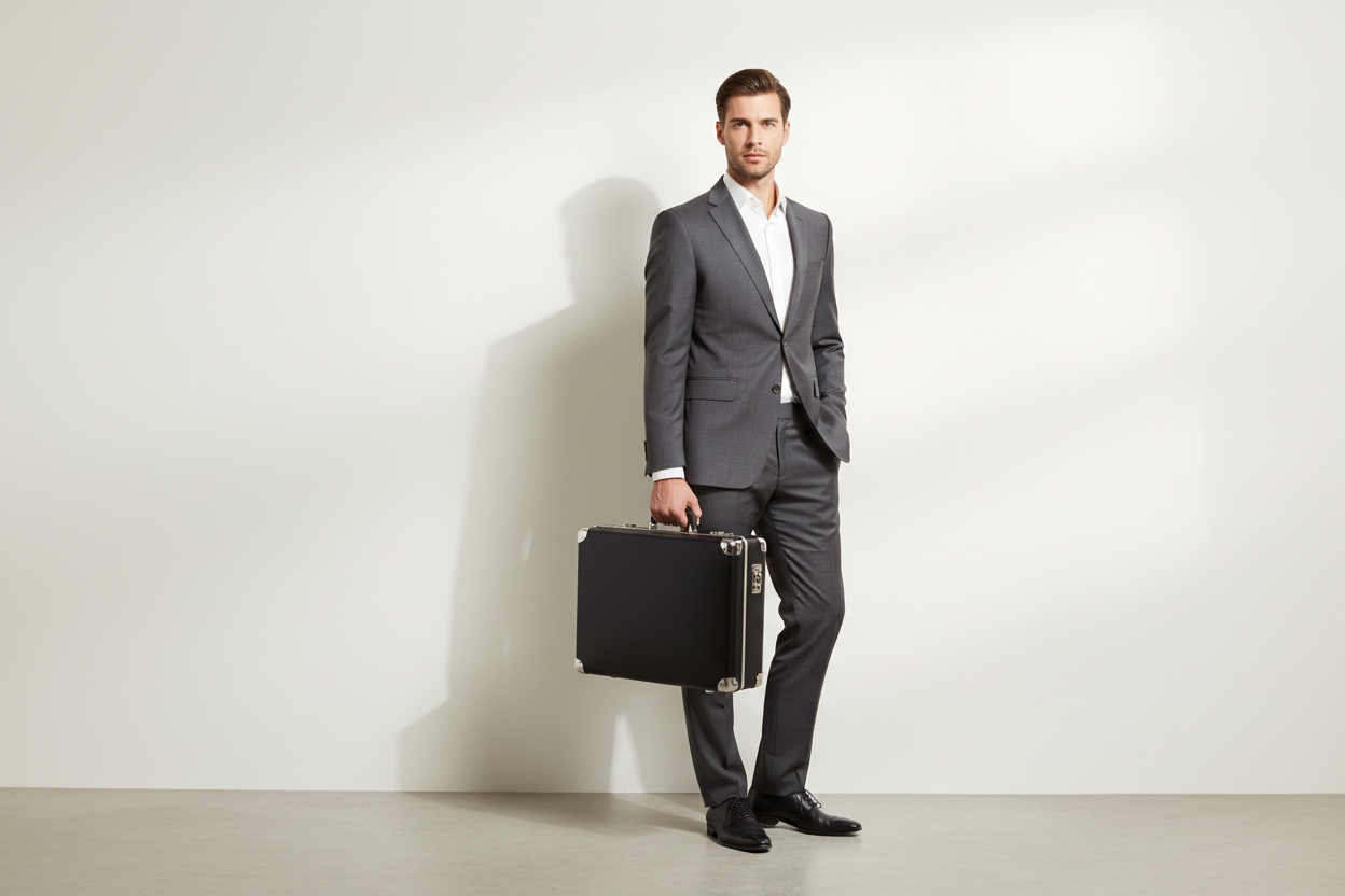 um homem com uma mala preta